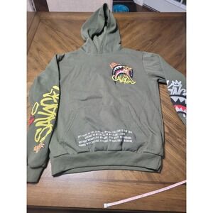 Fresh Laundry Savage Shark Graphic Hoodie Green Mens Med Streetwear flaws